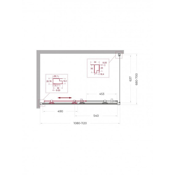 Душевое ограждение BelBagno 110x70 см UNO-195-AH-1-110/70-C-Cr, хром/прозрачное - фото 2