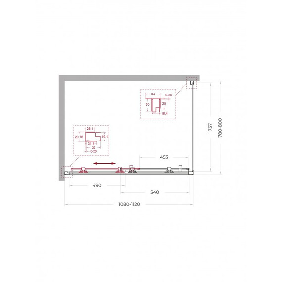 Душевое ограждение BelBagno 110x80 см UNO-195-AH-1-110/80-C-NERO, чёрный матовый/прозрачное - фото 2