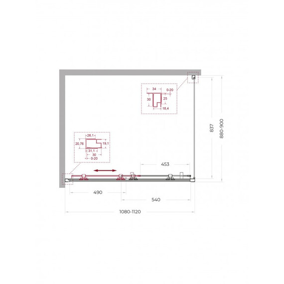 Душевое ограждение BelBagno 110x90 см UNO-195-AH-1-110/90-C-NERO, чёрный матовый/прозрачное - фото 2