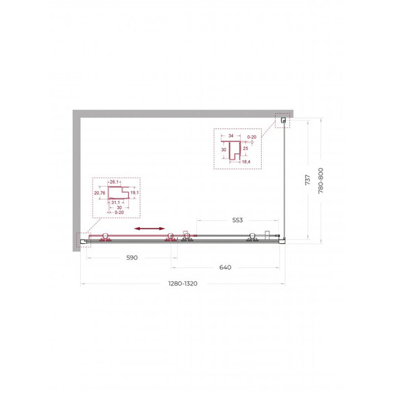 Душевое ограждение BelBagno 130x80 см UNO-195-AH-1-130/80-C-NERO, чёрный матовый/прозрачное - фото 2