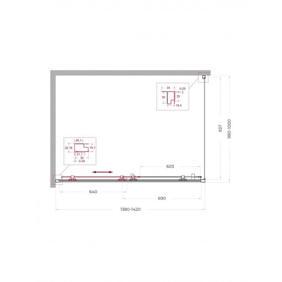Душевое ограждение BelBagno 140x100 см UNO-195-AH-1-140/100-C-NERO, чёрный матовый/прозрачное - фото 2