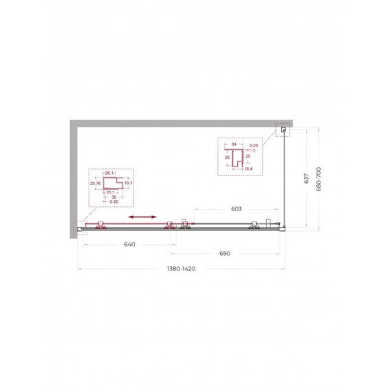Душевое ограждение BelBagno 140x70 см UNO-195-AH-1-140/70-C-Cr, хром/прозрачное - фото 2