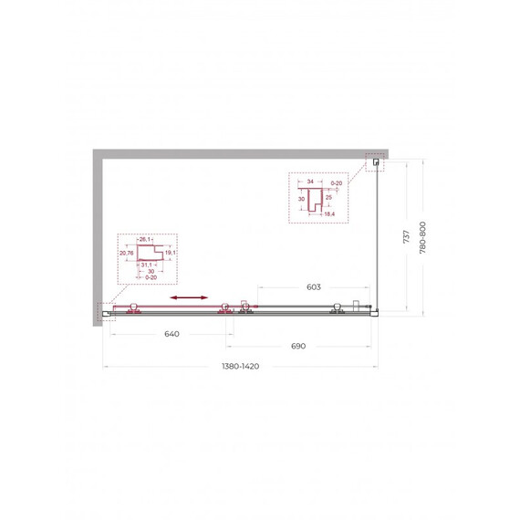 Душевое ограждение BelBagno 140x80 см UNO-195-AH-1-140/80-C-Cr, хром/прозрачное - фото 2