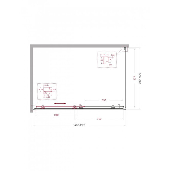 Душевое ограждение BelBagno 150x100 см UNO-195-AH-1-150/100-C-Cr, хром/прозрачное - фото 2