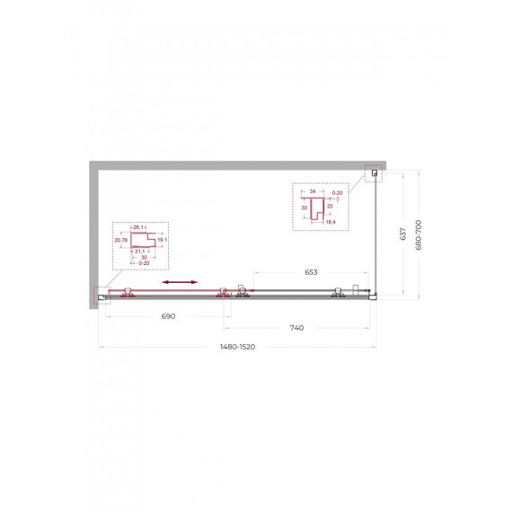 Душевое ограждение BelBagno 150x70 см UNO-195-AH-1-150/70-C-Cr, хром/прозрачное - фото 2