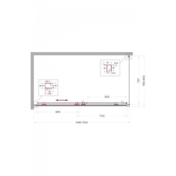Душевое ограждение BelBagno 150x80 см UNO-195-AH-1-150/80-C-Cr, хром/прозрачное - фото 2