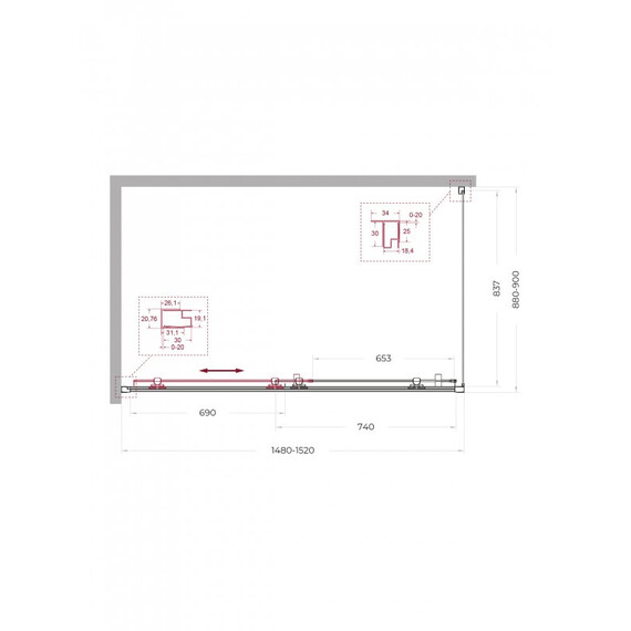 Душевое ограждение BelBagno 150x90 см UNO-195-AH-1-150/90-P-Cr, хром/матовое - фото 2
