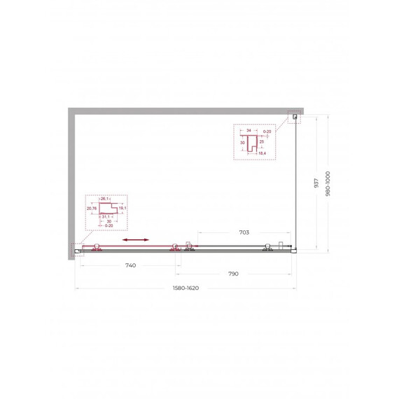 Душевое ограждение BelBagno 160x100 см UNO-195-AH-1-160/100-C-Cr, хром/прозрачное - фото 2