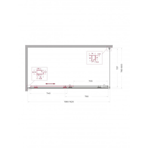 Душевое ограждение BelBagno 160x80 см UNO-195-AH-1-160/80-C-Cr, хром/прозрачное - фото 2