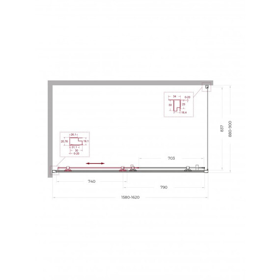 Душевое ограждение BelBagno 160x90 см UNO-195-AH-1-160/90-C-Cr, хром/прозрачное - фото 2
