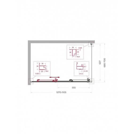Душевое ограждение BelBagno 110x70 см UNO-195-AHF-31-110/70-C-Cr, хром/прозрачное - фото 2