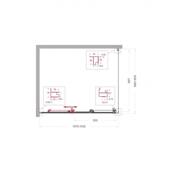 Душевое ограждение BelBagno 110x90 см UNO-195-AHF-31-110/90-C-Cr, хром/прозрачное - фото 2
