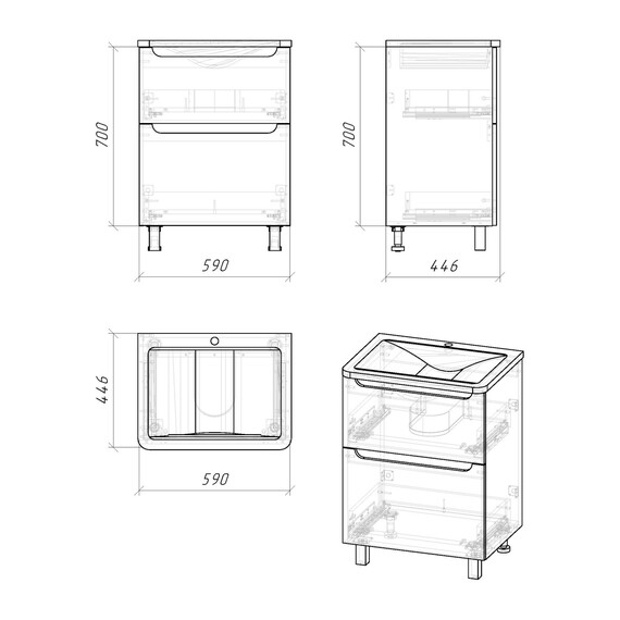 Тумба напольная с раковиной Grossman Адель 60 см 106007 - фото 7
