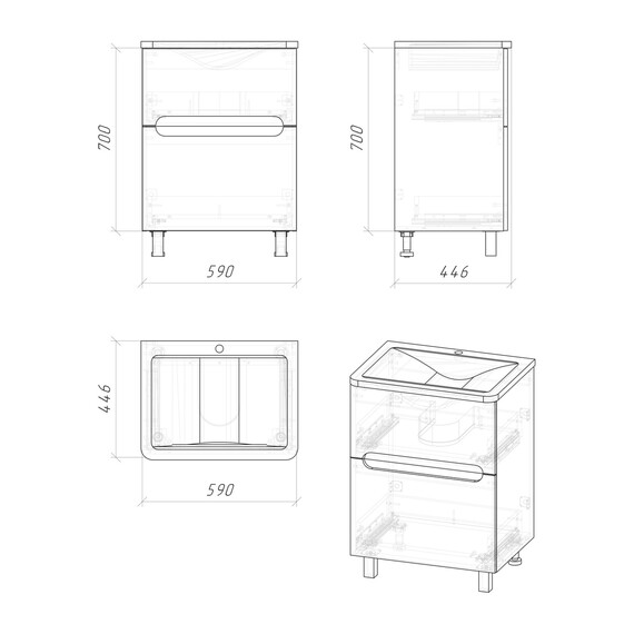 Тумба напольная с раковиной Grossman АДЕЛЬ-НОРМА 60 см 106039 - фото 8