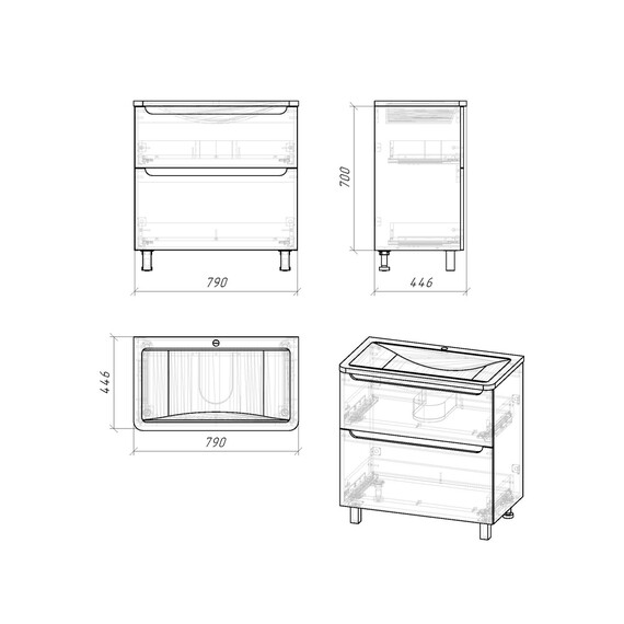 Тумба напольная с раковиной Grossman Адель 80 см 108007 - фото 6