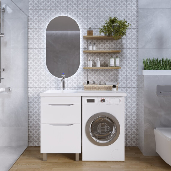 Тумба напольная с раковиной Grossman Вилар 110 см L (раковина Камилла-110) белый глянец - фото 5