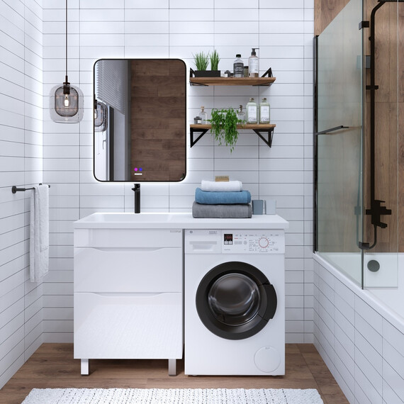 Тумба напольная с раковиной Grossman Вилар 120 см L (раковина Камилла-120) белый глянец - фото 5