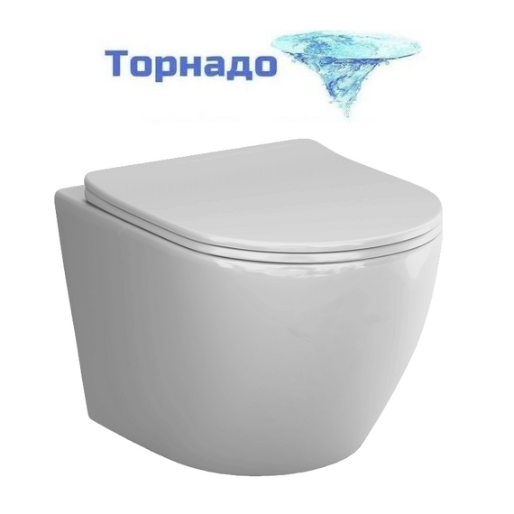 Унитаз подвесной безободковый AM.PM Like C801901SC с тонкой крышкой микролифт (Система смыва торнадо) - фото 