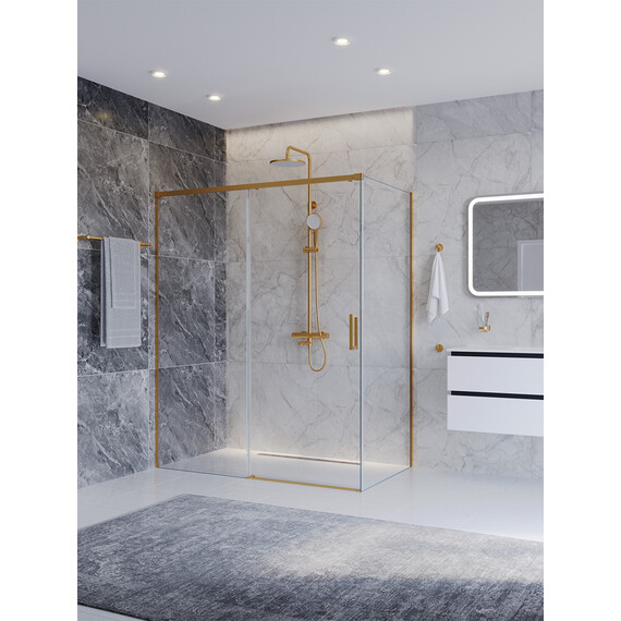 Душевое ограждение Cezares 160x100 см PLANE-AH-1-160/100-C-BORO, брашированное золото/прозрачное - фото 