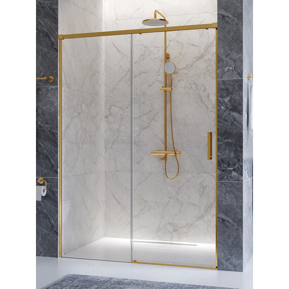 Душевая дверь Cezares 130 см PLANE-BF-1-130-C-BORO, брашированное золото/прозрачное - фото 3