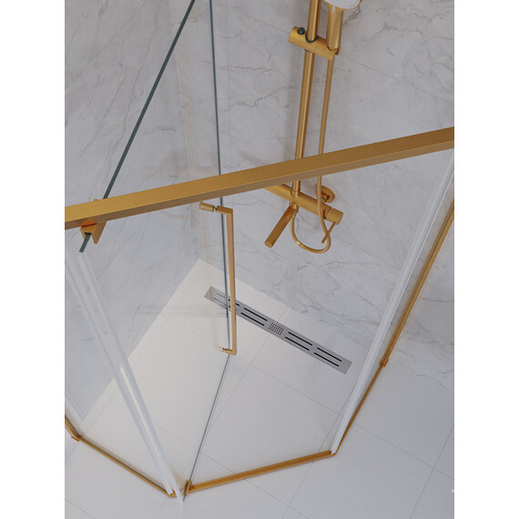 Душевое ограждение Cezares 100x100 см PLANE-P-1-100-C-BORO (стекло 8 мм) брашированное золото/прозрачное - фото 5