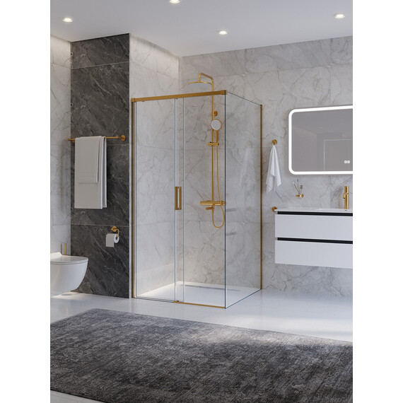 Душевое ограждение Cezares 100x100 см PLANE-A-1-100-C-BORO, брашированное золото/прозрачное - фото 2