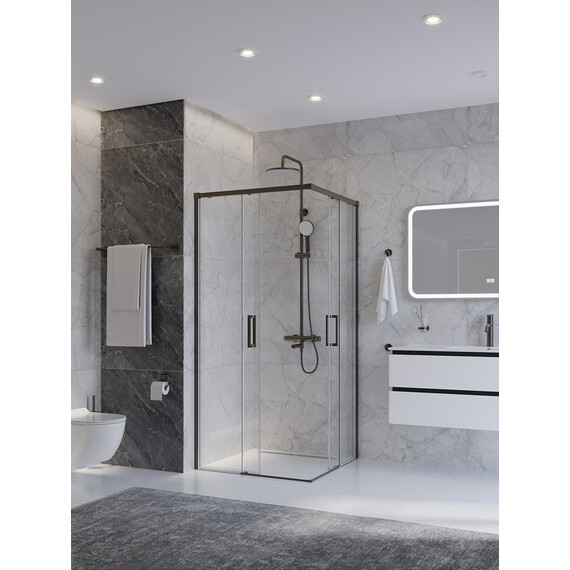 Душевое ограждение Cezares 100x100 см PLANE-A-2-100-C-GM, оружейная сталь/прозрачное - фото 2