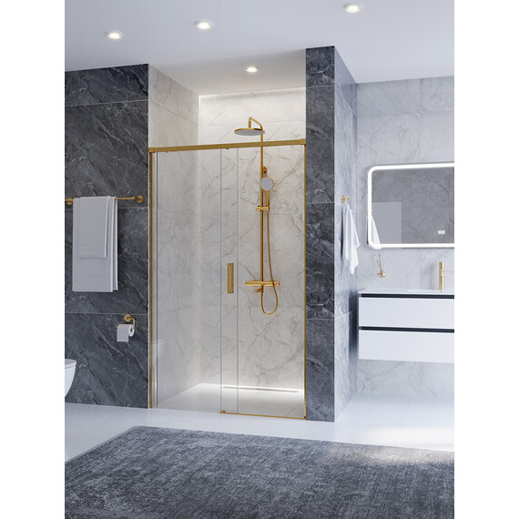 Душевая дверь Cezares 120 см PLANE-BF-1-120-C-BORO, брашированное золото/прозрачное - фото 2