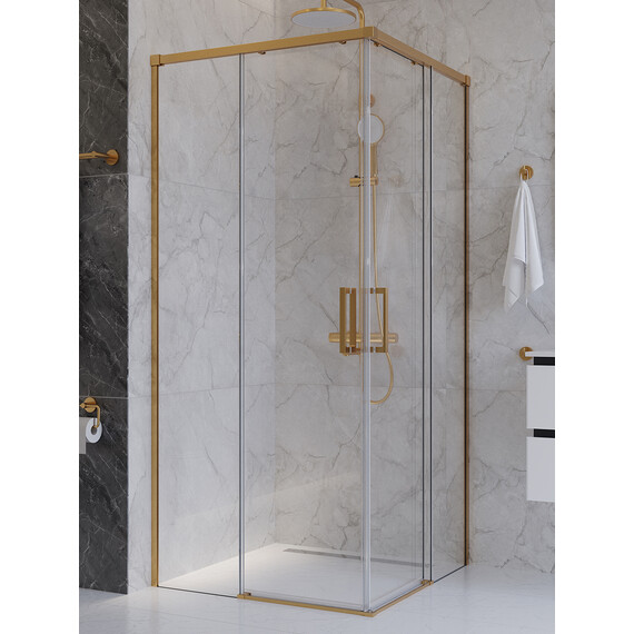 Душевое ограждение Cezares 100x100 см PLANE-A-2-100-C-BORO, брашированное золото/прозрачное - фото 3