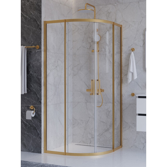 Душевое ограждение Cezares 90x90 см PLANE-R-2-90-C-BORO, брашированное золото/прозрачное - фото 3