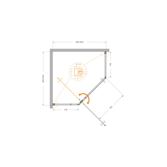 Душевое ограждение Cezares 90x90 см PLANE-P-1-90-C-GM (стекло 8 мм) оружейная сталь/прозрачное - фото 9