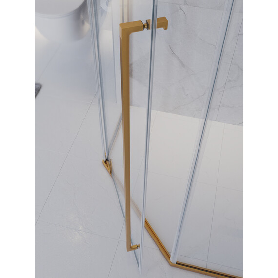 Душевое ограждение Cezares 90x90 см PLANE-P-1-90-C-BORO (стекло 8 мм) брашированное золото/прозрачное - фото 7