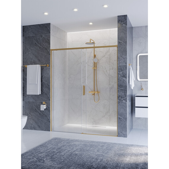 Душевая дверь Cezares 160 см PLANE-BF-1-160-C-BORO, брашированное золото/прозрачное - фото 2