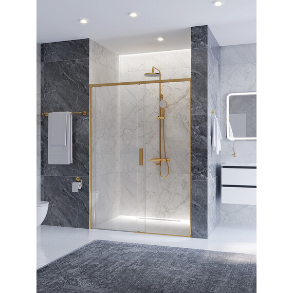 Душевая дверь Cezares 130 см PLANE-BF-1-130-C-BORO, брашированное золото/прозрачное - фото 2