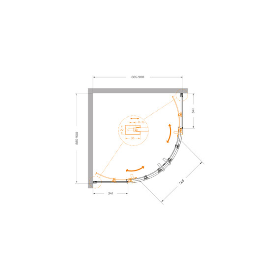 Душевое ограждение Cezares 90x90 см PLANE-R-2-90-C-CR, хром/прозрачное - фото 5