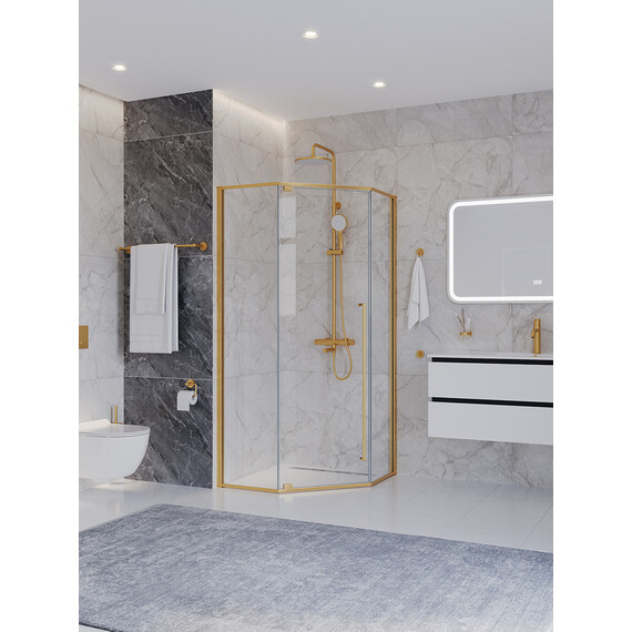 Душевое ограждение Cezares 90x90 см PLANE-P-1-90-C-BORO (стекло 8 мм) брашированное золото/прозрачное - фото 