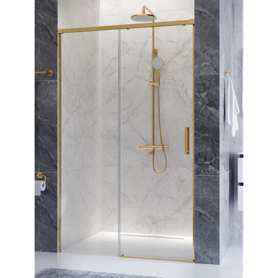 Душевая дверь Cezares 110 см PLANE-BF-1-110-C-BORO, брашированное золото/прозрачное - фото 3