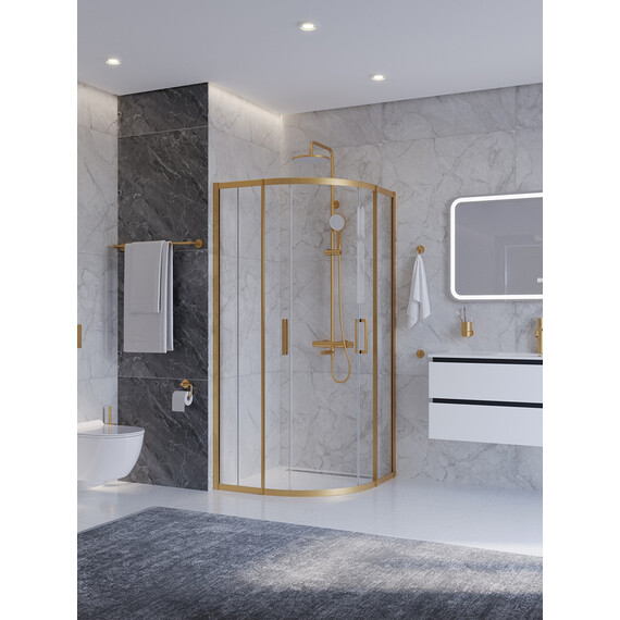 Душевое ограждение Cezares 90x90 см PLANE-R-2-90-C-BORO, брашированное золото/прозрачное - фото 2