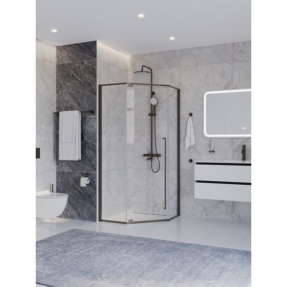 Душевое ограждение Cezares 100x100 см PLANE-P-1-100-C-GM (стекло 8 мм) оружейная сталь/прозрачное - фото 