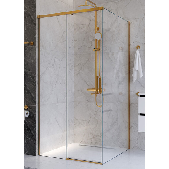 Душевое ограждение Cezares 100x100 см PLANE-A-1-100-C-BORO, брашированное золото/прозрачное - фото 3