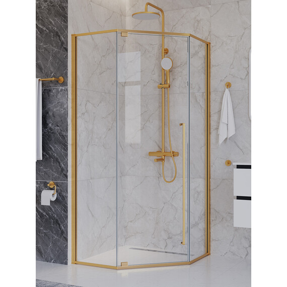 Душевое ограждение Cezares 100x100 см PLANE-P-1-100-C-BORO (стекло 8 мм) брашированное золото/прозрачное - фото 3