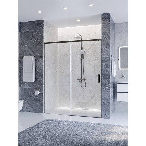 Душевая дверь Cezares 160 см PLANE-BF-1-160-C-GM, оружейная сталь/прозрачное - фото 