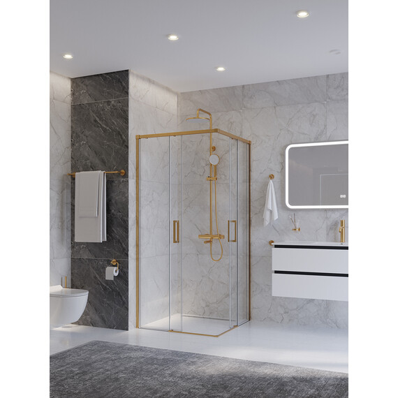 Душевое ограждение Cezares 100x100 см PLANE-A-2-100-C-BORO, брашированное золото/прозрачное - фото 2