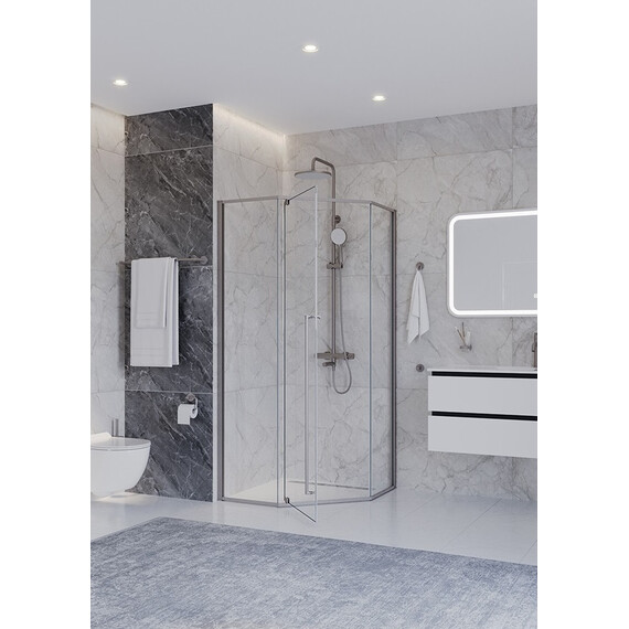 Душевое ограждение Cezares 90x90 см PLANE-P-1-90-C-IN (стекло 8 мм) сатин/прозрачное - фото 2