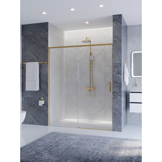 Душевая дверь Cezares 160 см PLANE-BF-1-160-C-BORO, брашированное золото/прозрачное - фото 