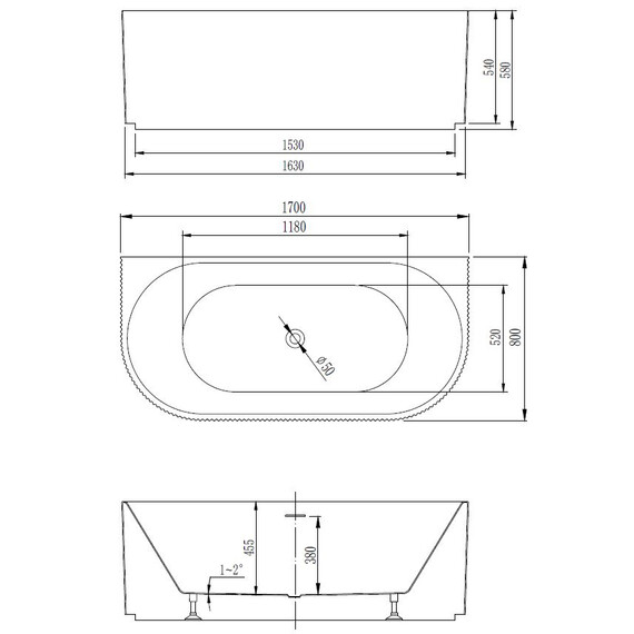 Ванна пристенная Vincea 170x80 см VBT-427-1700 - фото 5