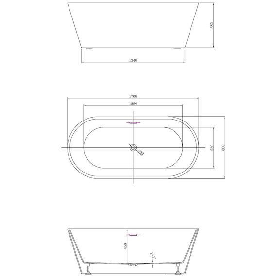 Ванна отдельностоящая Vincea 170x80 см VBT-4291-1700 - фото 5