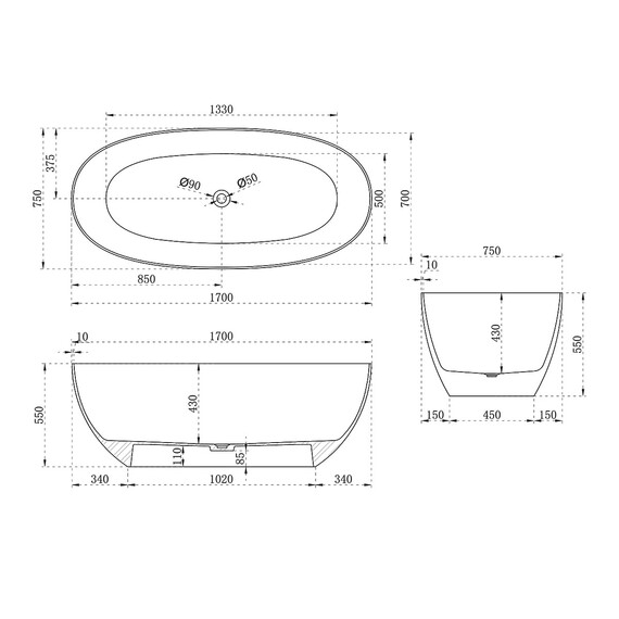 Ванна прозрачная Vincea 170x75 см VBT-6T01BR, янтарь - фото 6
