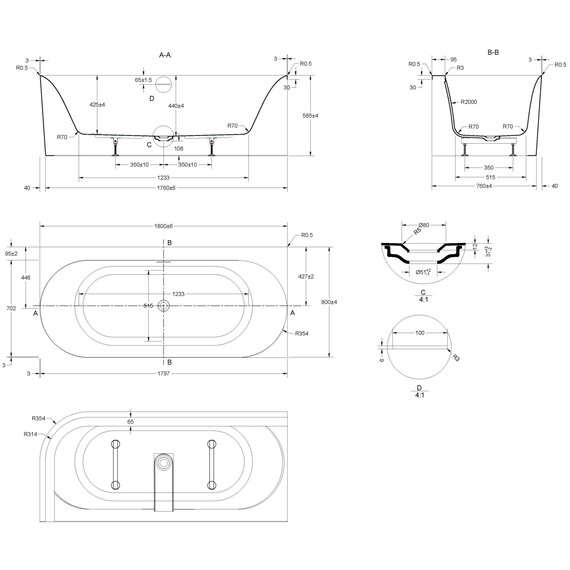 Ванна акриловая Vincea 180x80 см VBT-704-1800-R - фото 4