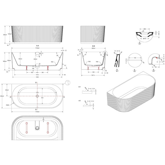 Ванна пристенная Vincea 170x80 см VBT-706-1700 - фото 5